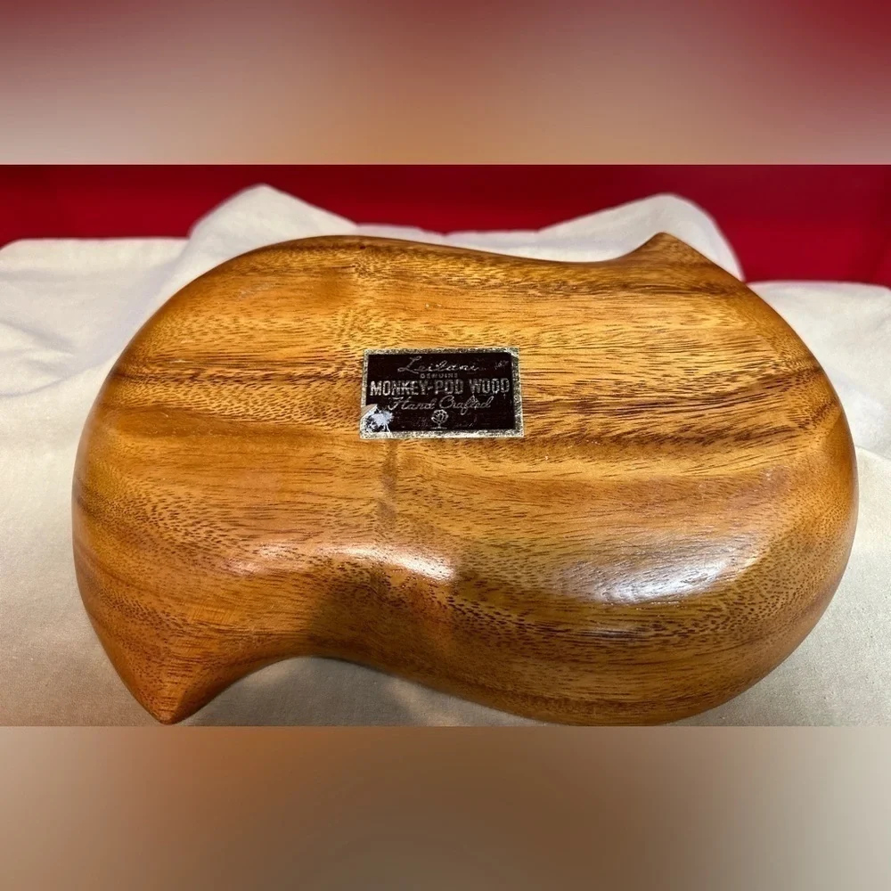 Vintage Leilani Genuine Monkey Pod Wood Handcrafted 2 Compartment Tray